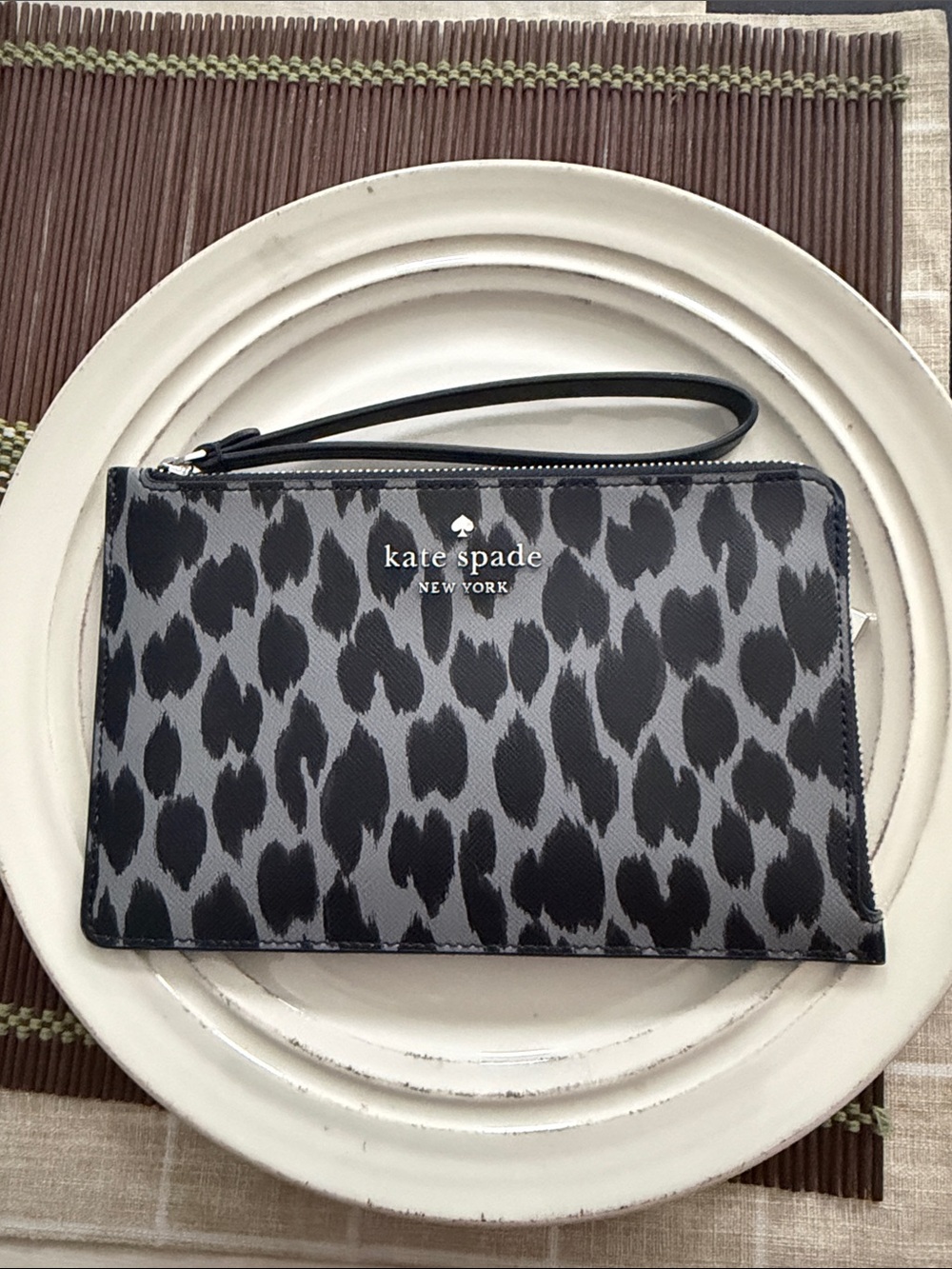 kate spade Gray and Black Leopard Print Wristlet